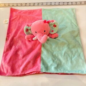 Okie Dokie Pink Mint Green Elephant Lovey Security Blanket Rattle Satin Soft